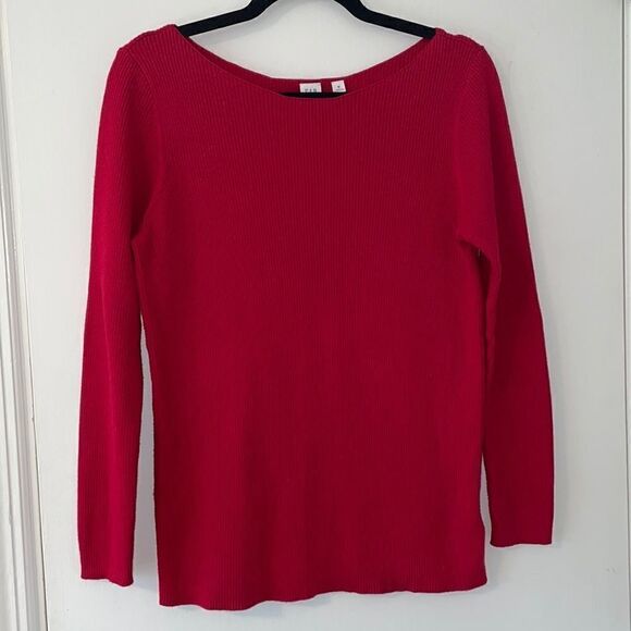 GAP simple red rib knit boat neck long sleeve pullover sweater size Medium - Picture 1 of 8